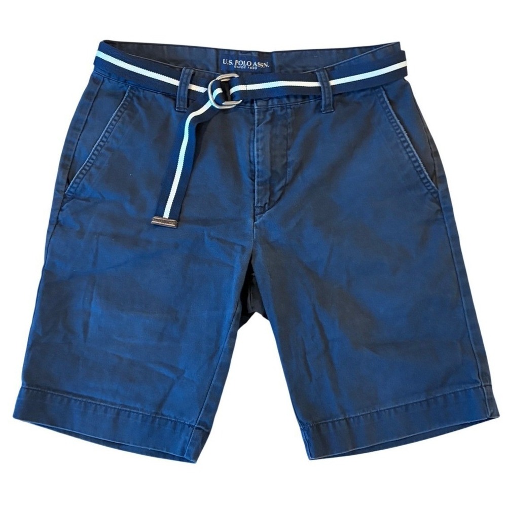 U.S. Polo Assn. Mens Y2K Long Chino Shorts 30 Blue Preppy Golf Classic Coastal